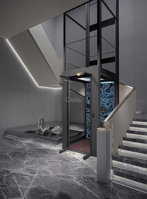 家用小尺寸电梯楼梯旁边装置案例