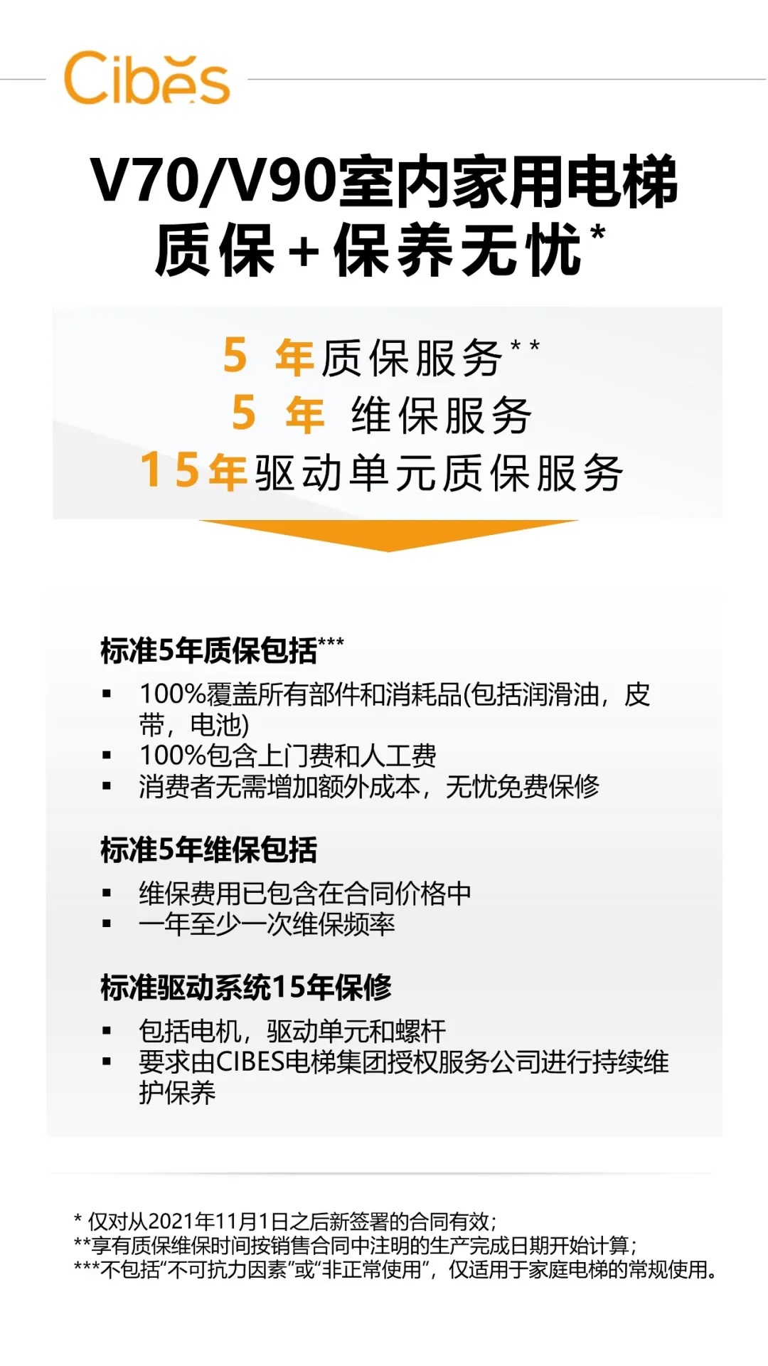 V70/V90室内家用电梯系列电梯质保